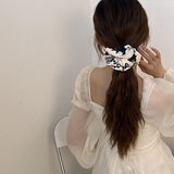 DAIIIBABYYY  -  New Vintage Print Bow Ink Skirt Elastic Scrunchie Headband Elegant Fashion Lady Ponytail Streamer Hair Rope Hair Accessories