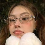 DAIIIBABYYY  -  Women's Punk Retro Silver Anti Blue Light Eyewear Rhinestone Stainless Steel Oval Frame Glasses Girl Reading Seaside Spectacles