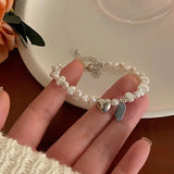 DAIIIBABYYY  -  Charm Retro Baroque Pearl Beaded Heart Bracelet for Women Girls Sweet Cool Lucky Card Bangle Jewelry Y2K Friendship Gift