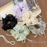 DAIIIBABYYY  -  New Simple Bow Mesh Scrunchies Fairy Solid White Large Hair Ties Rope Women Rubber Hair Bands Kawaii Pink Purple Ponytail Holder