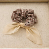 DAIIIBABYYY  -  Korean New Sweet Cute Colorful Check Fabric Elastic Scrunchie High-grade Handmade Bow Hair Accessories Horsetail Hair Rope