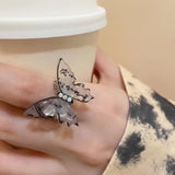 Daiiibabyyy  Fashion Minority Design Resin Open Ring Creative Vintage Butterfly Ring Romantic Couple Jewelry Accessories