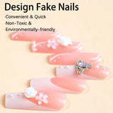 Daiiibabyyy 24Pcs Artifical False Nails with Glue Fake Nail Tips with Heart Designs Detachable Press on Nails Long Finished Nails