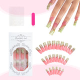 DAIIIBABYYYY  -  24pcs European Long Ballet Fake Nail Patches with Leopard print Press on Nails Full Cover Wearable French Pink False Nail Tips