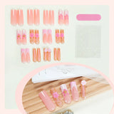 DAIIIBABYYYY  -  24pcs 3D Camellia Flower Fake Nail Patches Long Ballet White French Press on Nail Full Cover Wearable Korean Pink False Nails