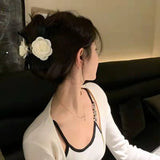 Daiiibabyyy Shark Clip Hair Claw Cute Acrylic Bowknot Hairpins White Camellia Flower Hair Clip Women