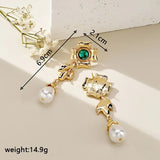 DAIIIBABYYY  -  Charm Emerald Pearl Drop Dangle Earrings for Women Temperament Gold Color Flower Stud Earrings Wedding Bride Jewelry Accessories