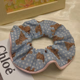 DAIIIBABYYY  -  12cm Bear Cute Oversized Scrunchies Fabric Cotton Plaid Hair Ropes Ties Women College Girls Floral Rubber Bands Fashion Headwear