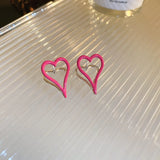 DAIIIBABYYY  -  Fashion Double Heart Stud Earrings For Women Lovely Personality Pink Clip-on Earrings Party Jewelry