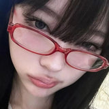 DAIIIBABYYY  -  2024 Girls Y2K Red Green Frame Glass Retro Oval Glasses Eyewear Decorative Computer Anti-blue Eyeglasses with Seaside Driving