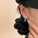 Daiiibabyyy S925 Stud Earrings Elegant Bow Knot  Simple Earring For Girl Fashion Cute Jewelry Piercing Ear Fine Jewelry Women Accessories