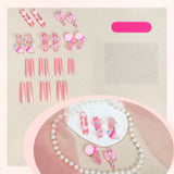 DAIIIBABYYY  -  24pcs 3D Resin Candy Bow Star Decor False Nails Long Ballet Pink Press on Nails for Girls Full Cover Wearable Fake Nail Patches