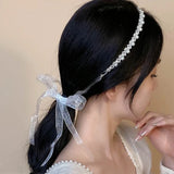 DAIIIBABYYY  -  Korean Pearl Headband Girls Women Lace Headwear Lace Sweet Princess Hair Headdress Party Wedding Children Hairband Accessories