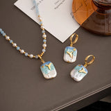 DAIIIBABYYY  -  New ins Oil Painting Baroque Pearl Earrings For Women Vintage Geometric Blue Tail Necklace Set Fashion Aesthetic Jewelry