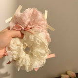 DAIIIBABYYY  -  Summer Fairy Ballet Style Bow Ribbon Scrunchies Cream Pink Hair Tie Ropes Beautiful Large Hair Bands Elegant Ponytail Holder Gum