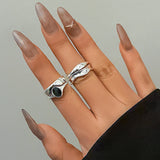 Daiiibabyyy 2Pcs Vintage Black Crystal Open Rings for Women Bilayer Irregular Line Geometric Punk Lady Finger Accessories Fashion Jewelry