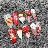 DAIIIBABYYY  -  10pcs Handmade Press on Nails Cute Christmas Almond False Nails for Girls Wearable Santa Claus Bow Xmas Bell Decor Fake Nails