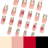 DAIIIBABYYY  -  24pcs Autumn Leopard print False Nails French Ballet Fake Nail Tips Wearable Full Cover Red Flower Spice Girls Press on Nails