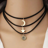 Daiiibabyyy Multi-layer Suede Necklace Fashion Simple Star Moon Shape Choker Necklace Women Exaggerated Collar  Necklaces