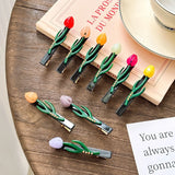 DAIIIBABYYY  -  Korean New Tulip Flower Duckbill Hair Clips 7cm Sweet Acetate Tulip Flower Side Clip Ponytail Clip Hair Accessories