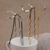 DAIIIBABYYY  -  Korean Hair Accessories Metal Bow U Shape Hair Pins For Women Girls Silver Gold Color Hairwear Simple Fashion Hair Sticks Gifts