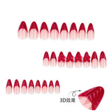 DAIIIBABYYY  -  24pcs Red French Fake Nail Ins Romantic Bow 3D Red Bowknot Design Almond False Nail Patch Christmas Day Press on Nails for Girls