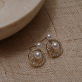 DAIIIBABYYY  -  Vintage Fashion Geometric Round Zircon Pearl Earrings for Women Simple Small Cute Stud Earring Korean Jewelry  New Fashion