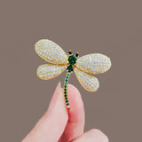 Daiiibabyyy Green Rhinestone Dragonfly Brooch For Women Elegant Crystal Corsage Pin Ladies Gifts Party Dress Accessories Fashion Jewelry