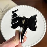 DAIIIBABYYY  -  Korean New Design 7.3cm Btereoscopic Black White Butterfly Hair Clip Retro Imitation Acetic Acid Shark Clip Hair Accessories