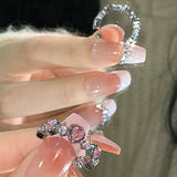 DAIIIBABYYY  -  Fashion Sparkling Pink Heart Rhinestone Rings Y2K Sweet Girls Zircon Exquisite Opening Finger Ring Women Party Jewelry Gifts