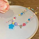 DAIIIBABYYY  -  Summer Y2K Colorful Dopamine Star Pendant Heart Flowers Beaded Necklace for Women Cute Sweet Acrylic Crystal Neck Chain