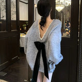 DAIIIBABYYY  -  Fashion Loose Sweater Women Chic Bowknot Backless Long Sleeve Knitted Pullover 2024 Autumn New Elegant Lady Streetwear