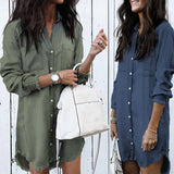 Daiiibabyyy Vintage Women Denim Shirt Dress Casual Long Sleeve Ladies Tops Blouse Femme Mini Dress Blue Jean Blouses