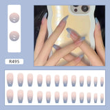 Daiiibabyyy  24Pcs/Set Full Coverage Waterproof Sticker Coffin False Nails Ballerina Press On Nail Set Seamless Removable Fake Nails Capsule