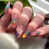 DAIIIBABYYY  -  24pcs Spring/Summer Flowers Fake Nail Colorful flower Pattern False Nails Full Cover Wearable Sweet Korean Almond Press On Nails