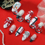 DAIIIBABYYY  -  10pcs Handmade Christmas Press on Nails New Year Ins Hand-paint Xmas Tree False Nails Sweet 3D Bow Deer Almond Fake Nail Tips