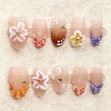 DAIIIBABYYY  -  10pcs Handmade Press on Nails Short Oval Head False Nail Patches with 3D Flowers Full Cover Wearable Ins Japanese Fake Nail Tips