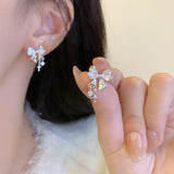 DAIIIBABYYY  -  Korean Fashion Bow Knot Stud Earrings Y2K Women Girls Sweet Sparkling Zircon Crystal Heart Cute Ear Studs Party Jewelry Gifts