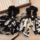 DAIIIBABYYY  -  New Vintage Print Bow Ink Skirt Elastic Scrunchie Headband Elegant Fashion Lady Ponytail Streamer Hair Rope Hair Accessories