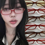 DAIIIBABYYY  -  Y2K Women Retro Oval Square Glasses Red Green Frame Glass Eyewear Decorative Computer Anti-blue Eyeglasses with Seaside Driving