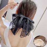 Daiiibabyyy Fashion Lace Hair Clip Black White Bow Knot Hair Barrettes For Women Ponytail Elegant Hairclip With Mesh Bow Ponytail Clip tiara