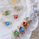 Daiiibabyyy 5pcs Alloy Nail Art Rhinestone 3D Aurora Stone Luxury Nail Art Charms Ring Shape For Nail Manicure Jewelry Korean Fashion