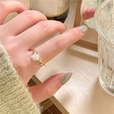 DAIIIBABYYY  -  Korean Fashion Blue Moonlight Stone Heart Rings Women Elegant Light Luxury Exquisite Shining Bow Knot Finger Ring Jewelry Gifts