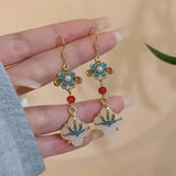 DAIIIBABYYY  -  Steel Fun Jewelry Retro Colorful Enamel Butterfly Earrings for Women Girl 2024 New Chinese Style Flower Tassel Drop Earring Gift