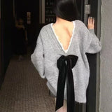 DAIIIBABYYY  -  Fashion Loose Sweater Women Chic Bowknot Backless Long Sleeve Knitted Pullover 2024 Autumn New Elegant Lady Streetwear