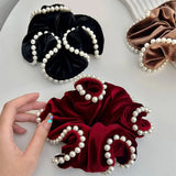 DAIIIBABYYY  - French Vintage Pearl Velvet Scrunchies Hair Tie Large Intestine Hairband Simple Elastic Hair Band Headwear Hair Accessories