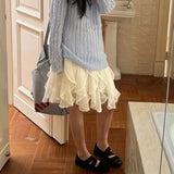 DAIIIBABYYY  -  Fashion Women High Elastic Layered Tulle Mini Skirts Asymmetrical Ruffle Flare Mesh Tutu Skirt