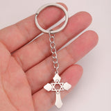 DAIIIBABYYY  -  David Star Keychain Stainless Steel Cross Jesus Pendant Female Keychain Men's Retro Jewish Talisman Jewelry Gift