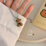 Daiiibabyyy Fashion Cute Plush Bear Pendant Necklace Women Korean Bear Long Sweater Neck Chain Necklaces Party Jewelry Gift