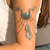 DAIIIBABYYY  -  Vintage Metal Feather Pendant Upper Arm Bracelet Boho Metal Pattern Metal Arm Bracelet Women Indian Dance Body Jewelry